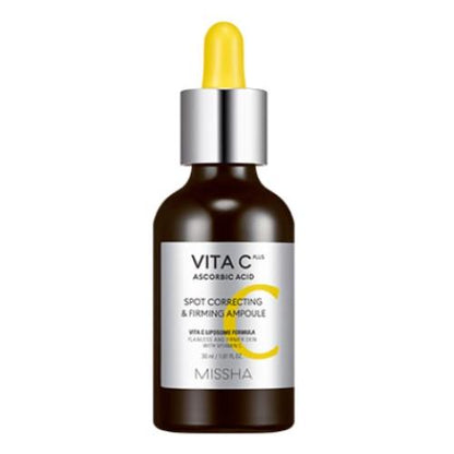 MISSHA Vita C Plus Spot Correcting & Firming Ampoule 30ml – Brightening Korean serum with vitamin C, peptides & tranexamic acid for radiant, firm skin.