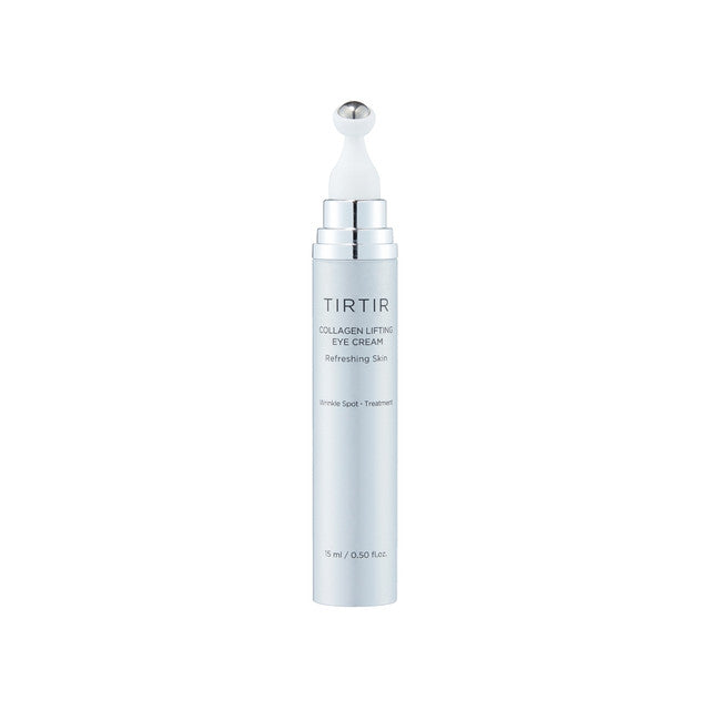 Tir Tir Collagen Lifting Eye Cream with cooling roller applicator, firms, brightens, and hydrates under-eye area for smoother, youthful-looking skin. Available in Mauritius